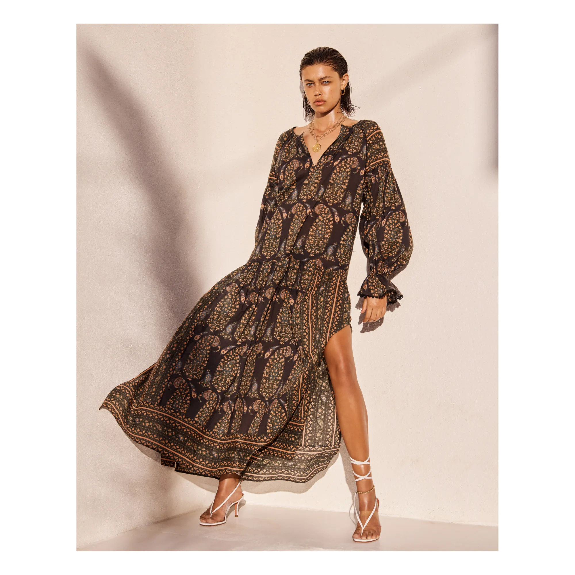 cotton maxi dress sale Printed Voile Front-Zip Midi BIS-10-10-25 Pitauces Dress is an Love the dress and Color:Eucalyptus