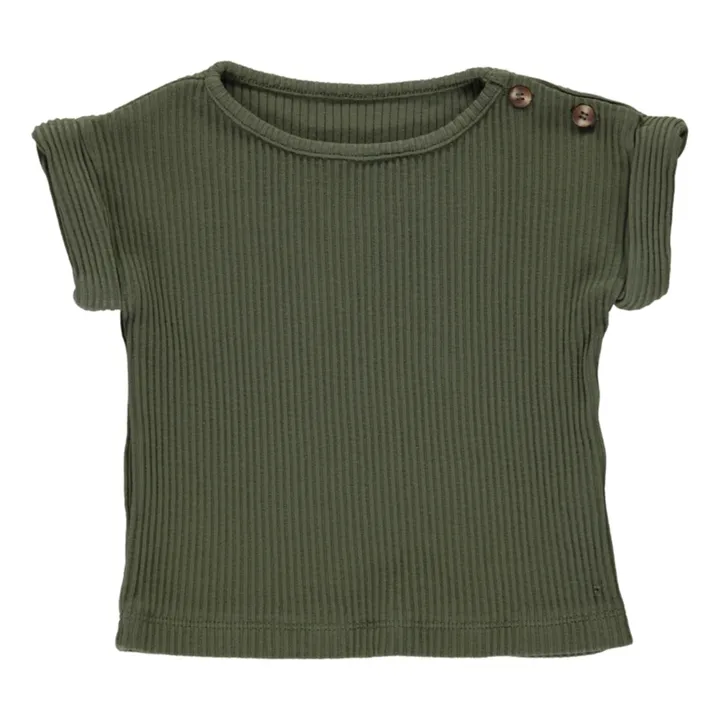 T-shirt in cotone biologico a coste di borragine | Verde scuro- Immagine del prodotto n°0