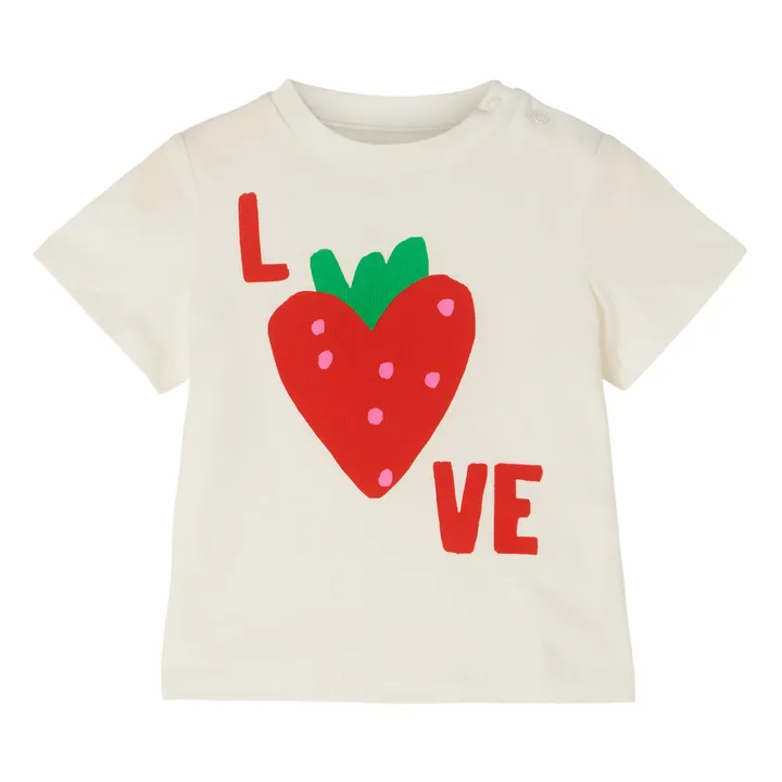 Camiseta Love Fresa con botones de algodón orgánico | Blanco- Imagen del producto n°0
