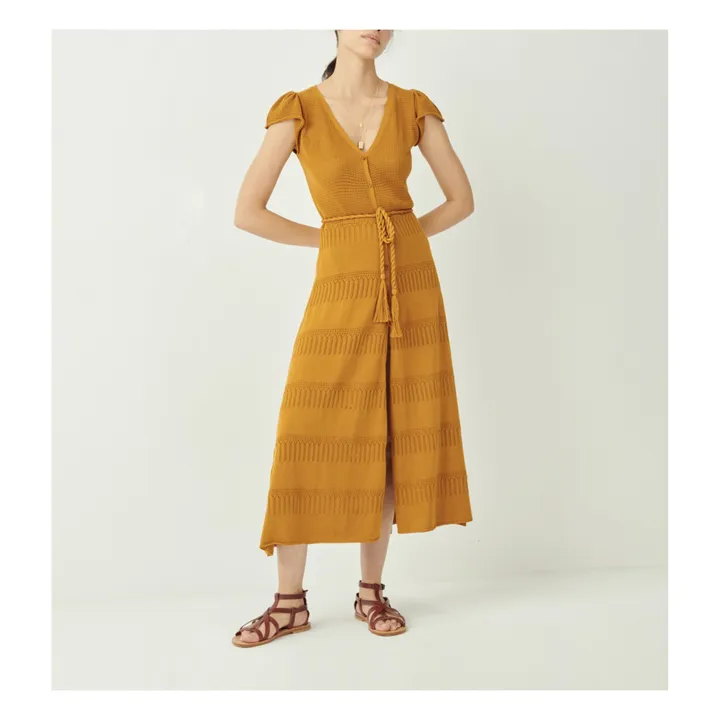 Alova Pointelle Knit Dress | Ochre- Product image n°2
