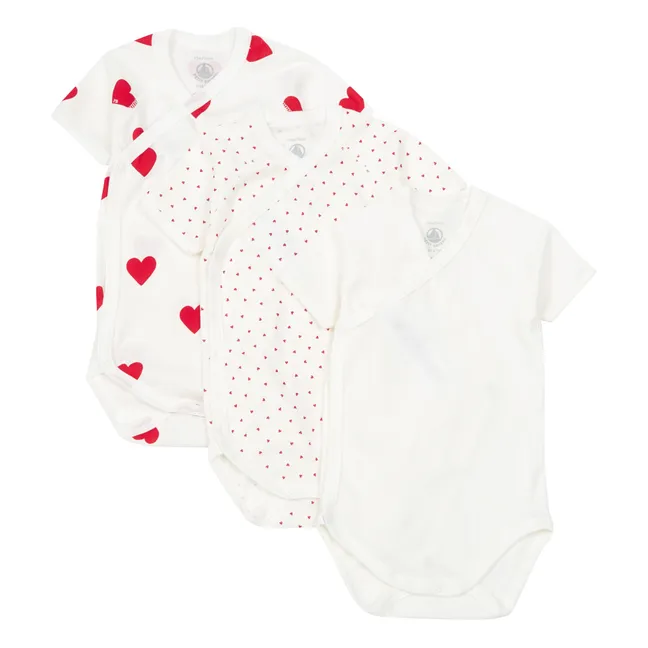 Organic Cotton Heart Baby Bodysuits - Set of 3 | Red