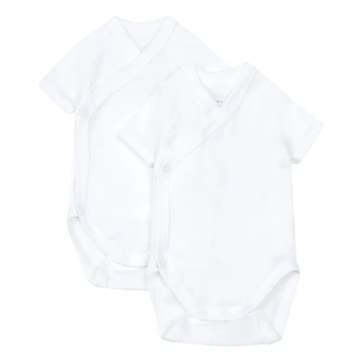Plain Organic Cotton Baby Bodysuits - Set of 2  | White- Product image n°0