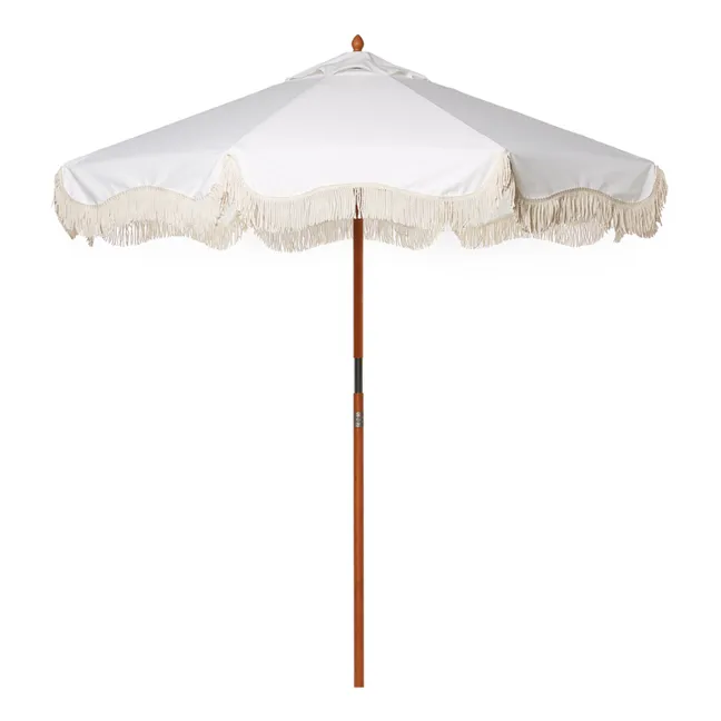 Market Fringed Beach Umbrella | White