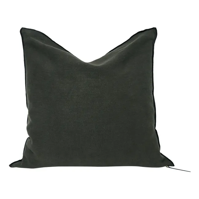 Cuscino Vice Versa, con bordino nero, in lino lavato stone washed | Asphalte