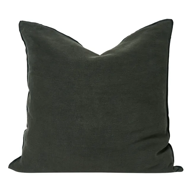 Cuscino Vice Versa, con bordino nero, in lino lavato stone washed | Asphalte