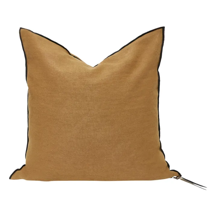 Coussin Vice versa black line en lin lavé stone washed | Havane- Image produit n°0