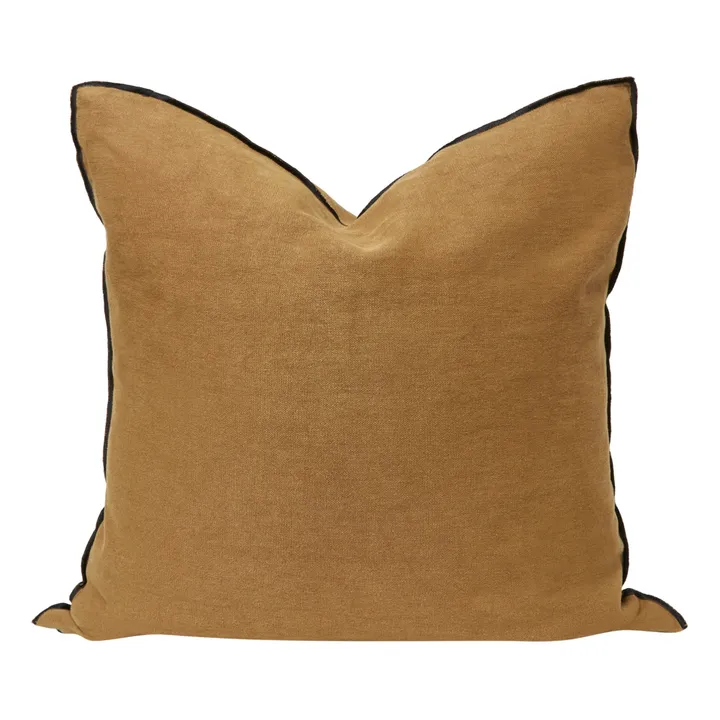 Coussin Vice versa black line en lin lavé stone washed | Havane- Image produit n°2