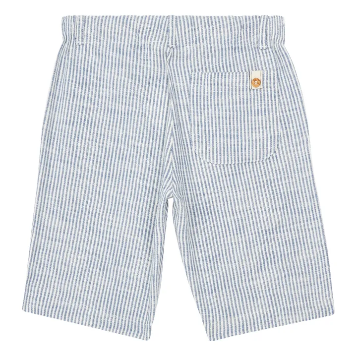 Pantalón corto de lino y algodón de rayas | Azul Marino- Imagen del producto n°1