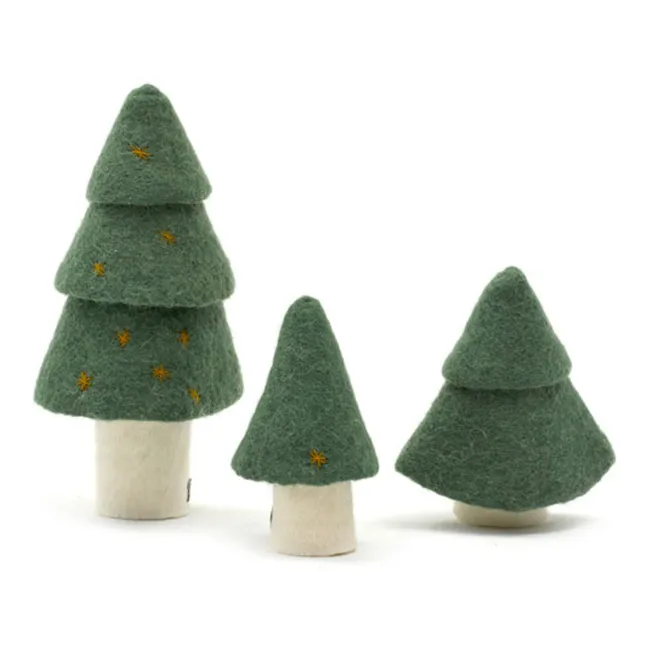Dekorativer Weihnachtsbaum aus Filz - 3er-Set | Dunkelgrün
