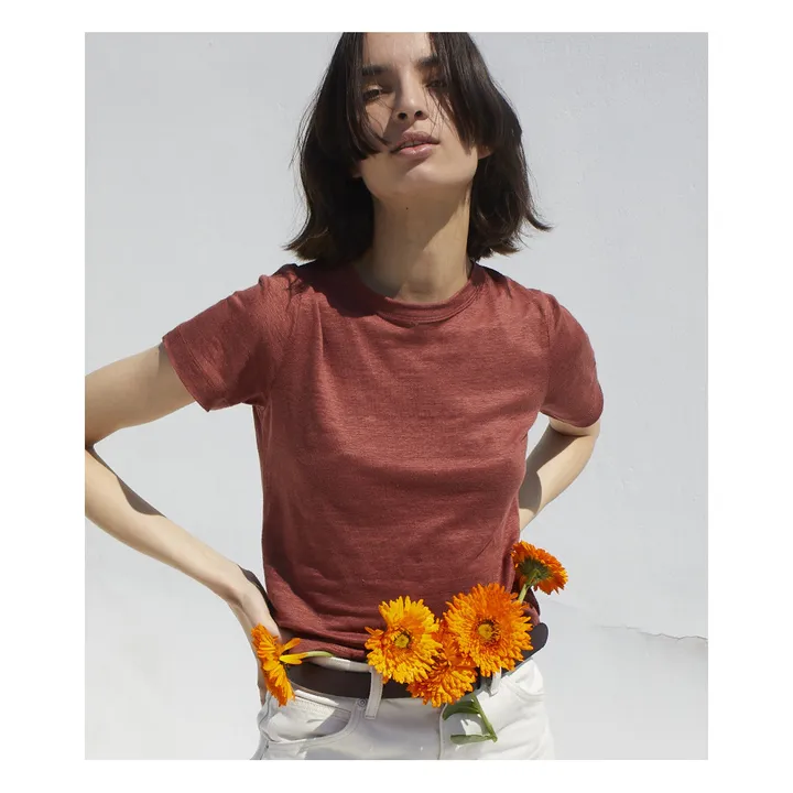 T-Shirt Iconic Leinen - Damenkollektion  | Burgunderrot- Produktbild Nr. 1