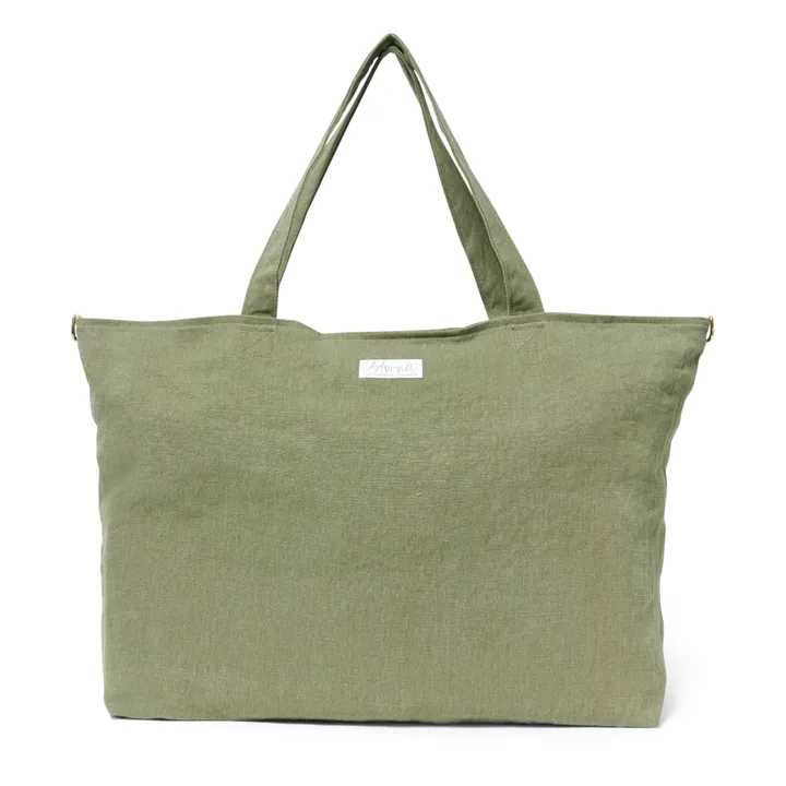 Bolsa para fin de semana de lino | Verde Kaki- Imagen del producto n°0