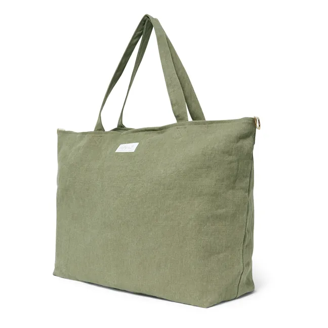 Caroline Bolsa de fin de semana de lino | Verde Kaki