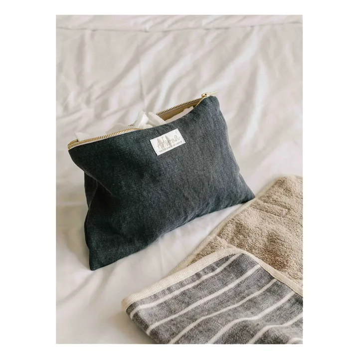 Pochette, in lino | Blu marino- Immagine del prodotto n°1