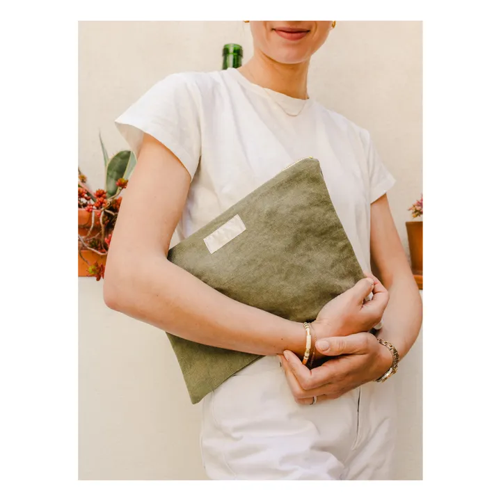 Pochette en lin | Vert kaki- Image produit n°1