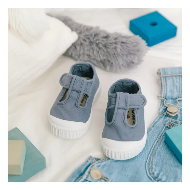 Sandalia Tira Lona Velcro Sneakers | Blue
