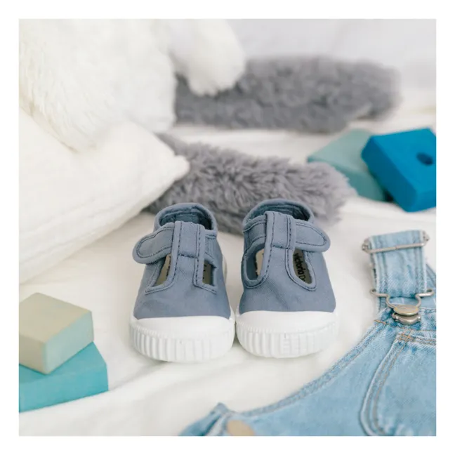 Sandalia Tira Lona Velcro Sneakers | Blue