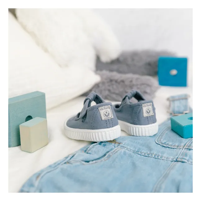 Sandalia Tira Lona Velcro Sneakers | Blue