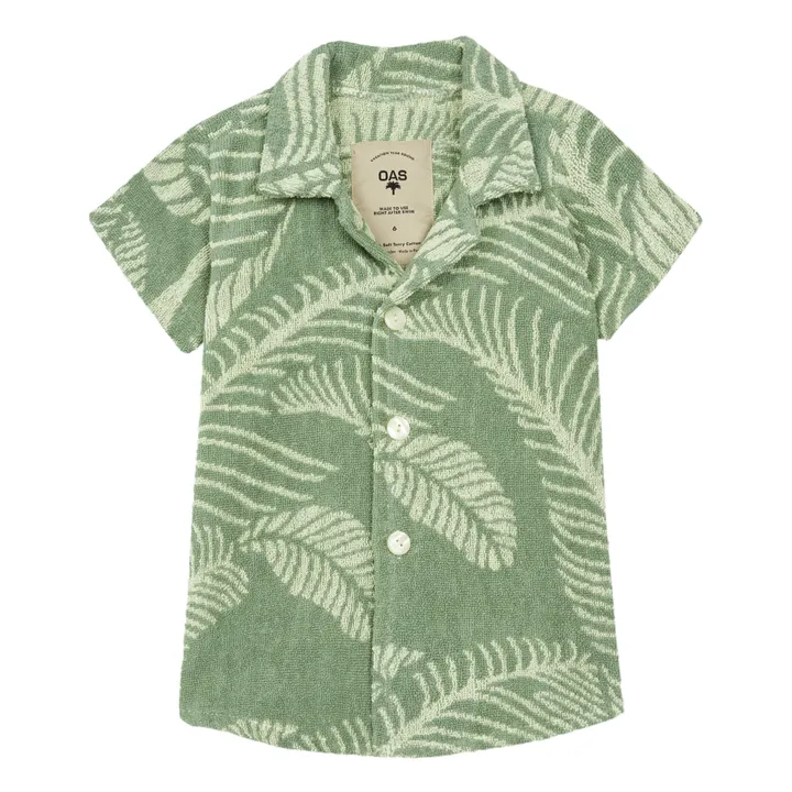 Banana Leaf Cuba Terry Cloth Short Sleeve Shirt | Green- Product image n°0