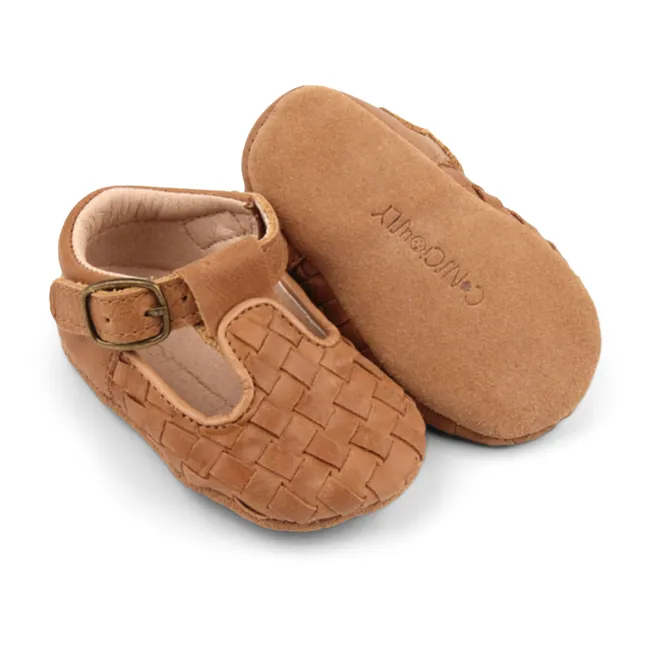 Chaussons T-Bar Tissés Semelle Souple | Naturel