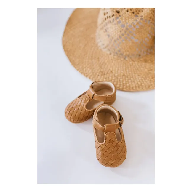 Chaussons T-Bar Tissés Semelle Souple | Naturel