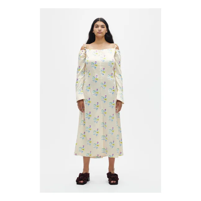 Robe Satin Froissé Imprimé Floral | Jaune pâle