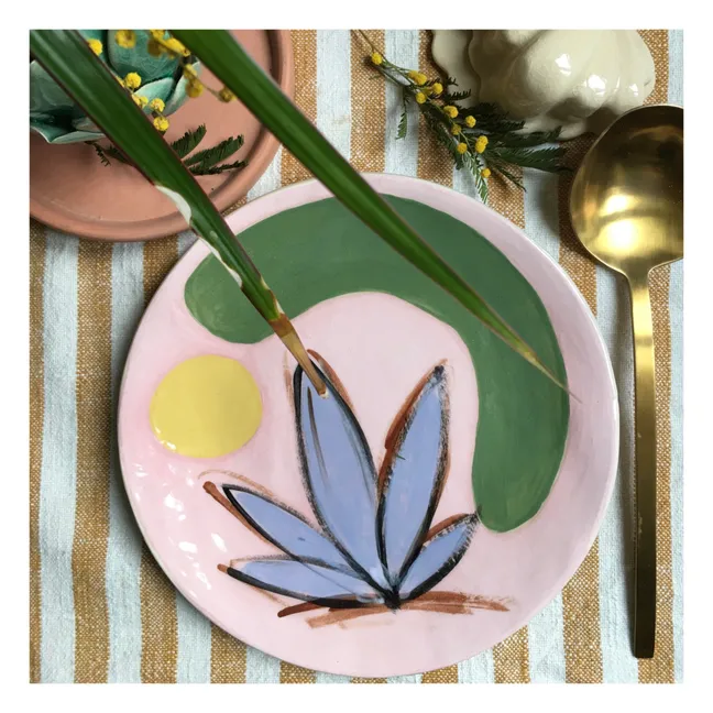 Assiette Daphné fleurs en céramique | Rose