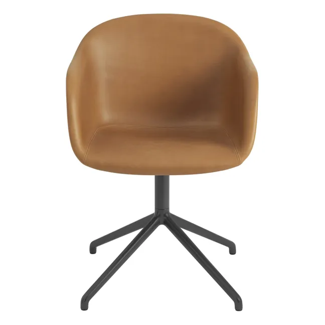 Fiber Leather Chair with Armrests | Cognac