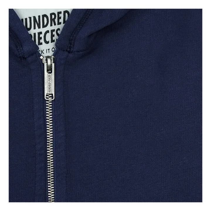 Sudadera con capucha y cremallera algodón orgánico Logo en la espalda  | Azul Marino- Imagen del producto n°1