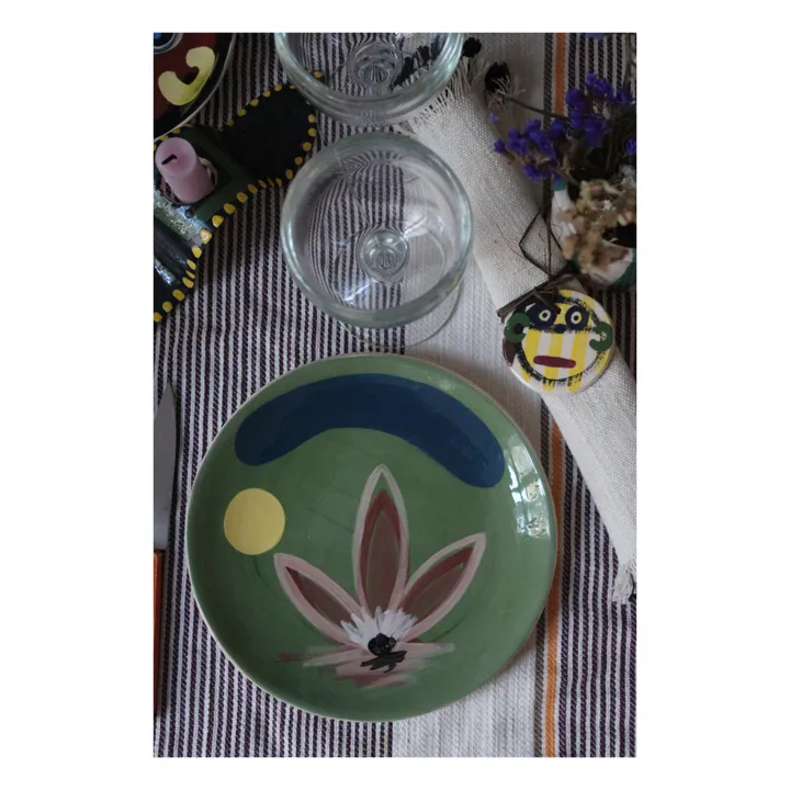Plato Daphné Flores de cerámica | Verde- Imagen del producto n°0