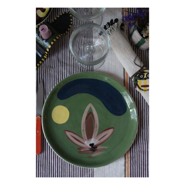 Teller Daphné Blume aus Keramik | Grün- Produktbild Nr. 0