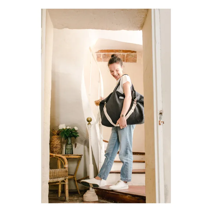 Sac week-end en lin | Bleu marine- Image produit n°1