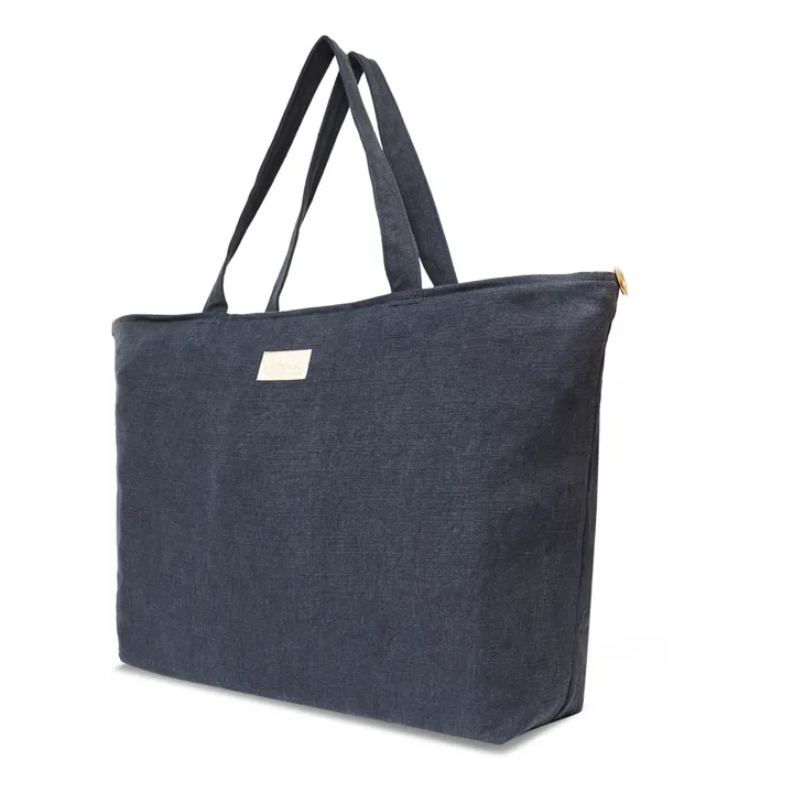 Bolsa para fin de semana de lino | Azul Marino- Imagen del producto n°2