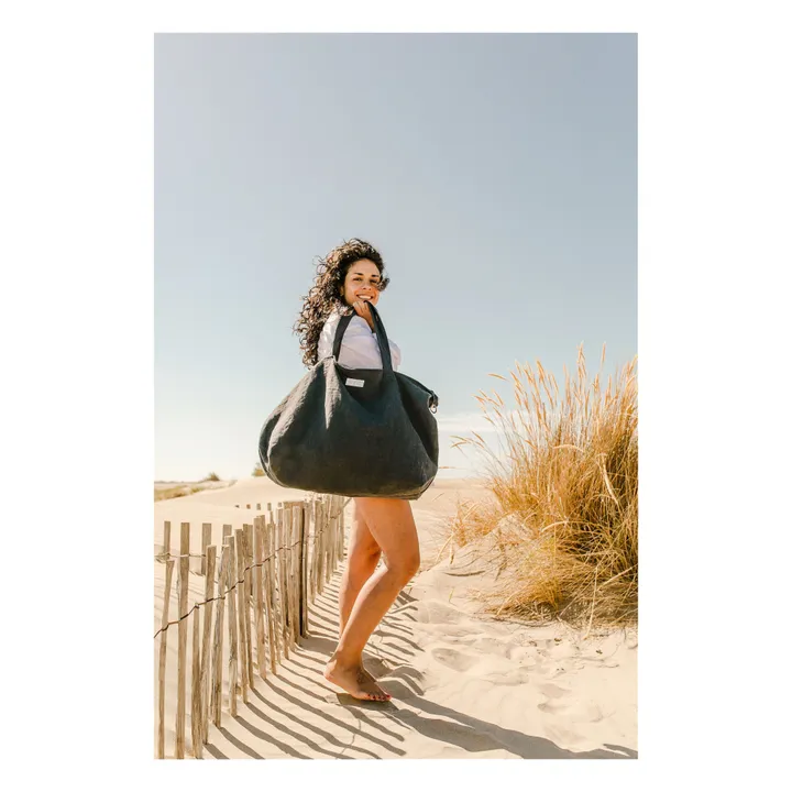 Sac week-end en lin | Bleu marine- Image produit n°3