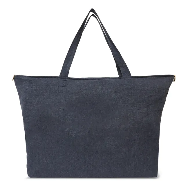 Linen Overnight Bag | Navy blue