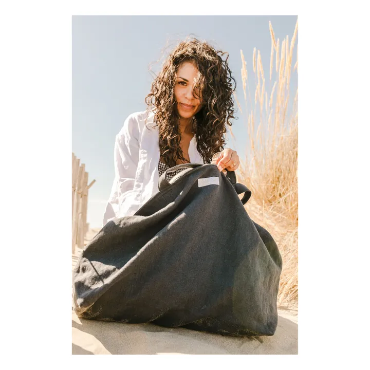 Sac week-end en lin | Bleu marine- Image produit n°7