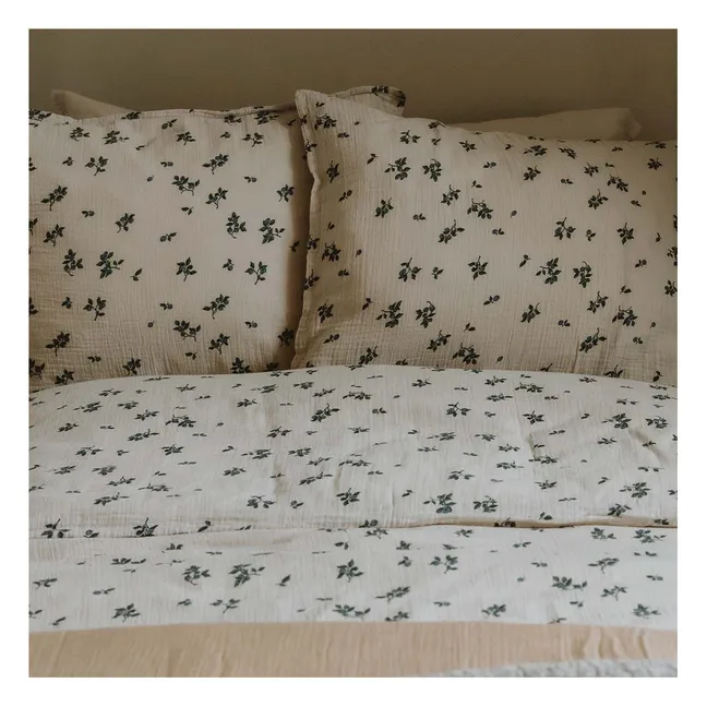 Taie d'oreiller Blueberry en mousseline de coton | Ivoire