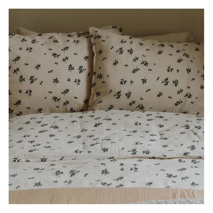 Taie d'oreiller Blueberry en mousseline de coton | Ivoire- Image produit n°1