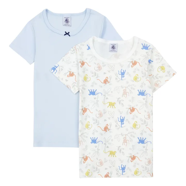 Lote de 2 Camisetas Florales de algodón orgánico | Azul- Imagen del producto n°0