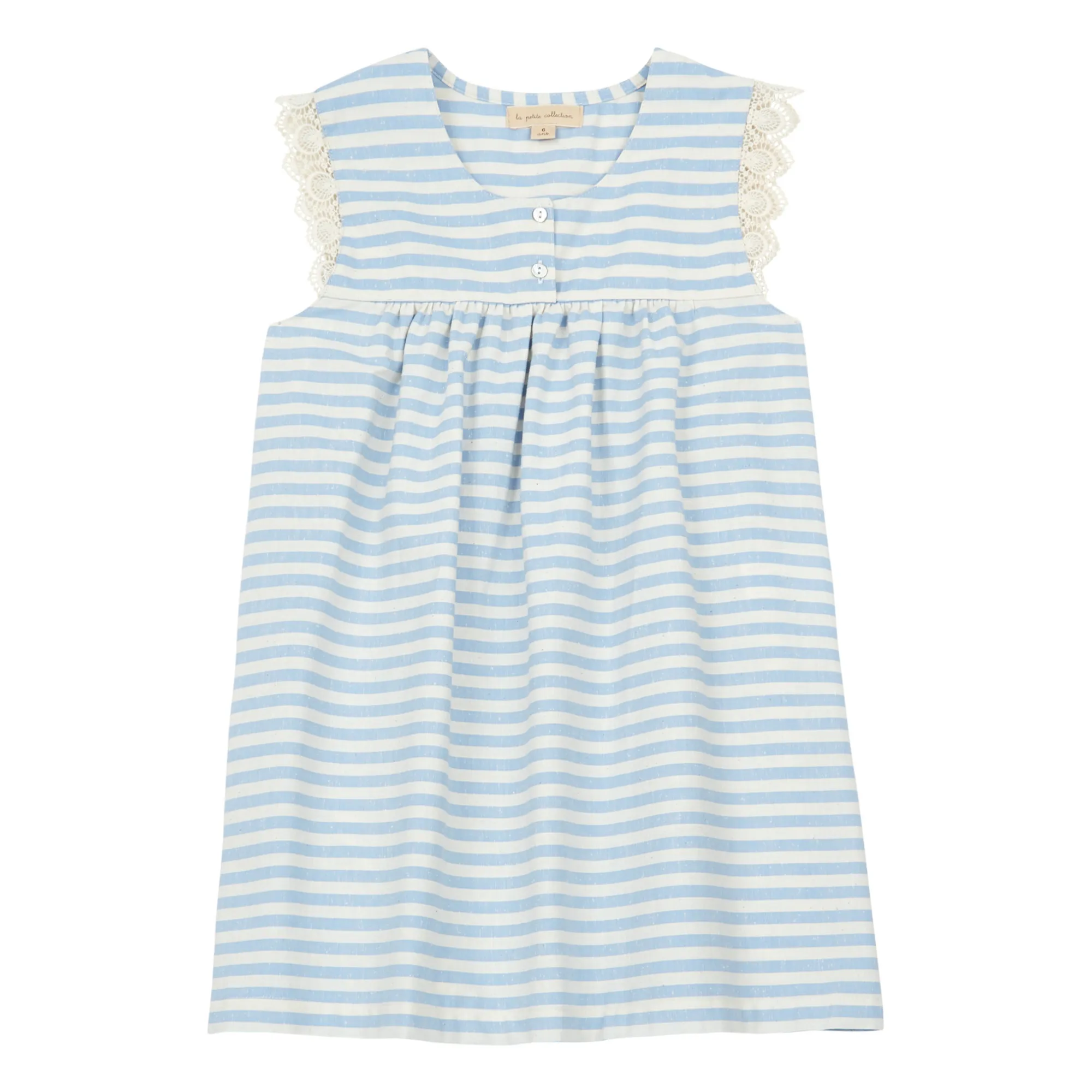 La Petite Collection Blue Organic Cotton Striped Lace Dress - X Smallable Exclusive