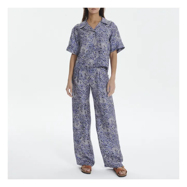 Alabama Silk Twill Print Trousers | Blue- Product image n°5
