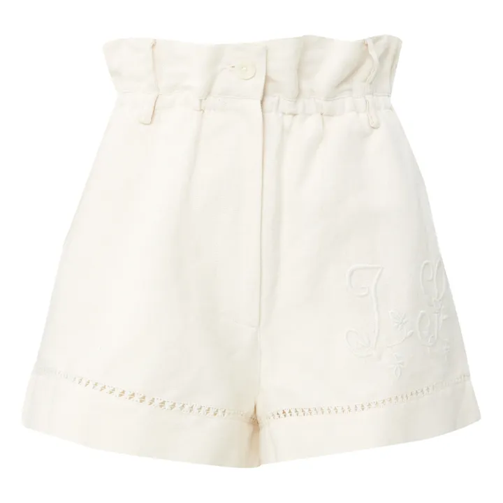 Pantalón corto Peter bordado de algodón y lino | Blanco- Imagen del producto n°0