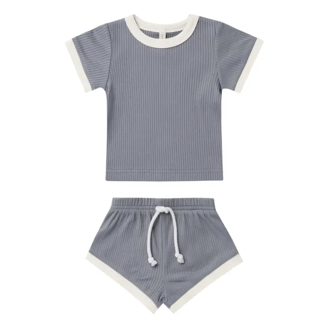 Ribbed Organic Cotton T-shirt and Shorts | Grey