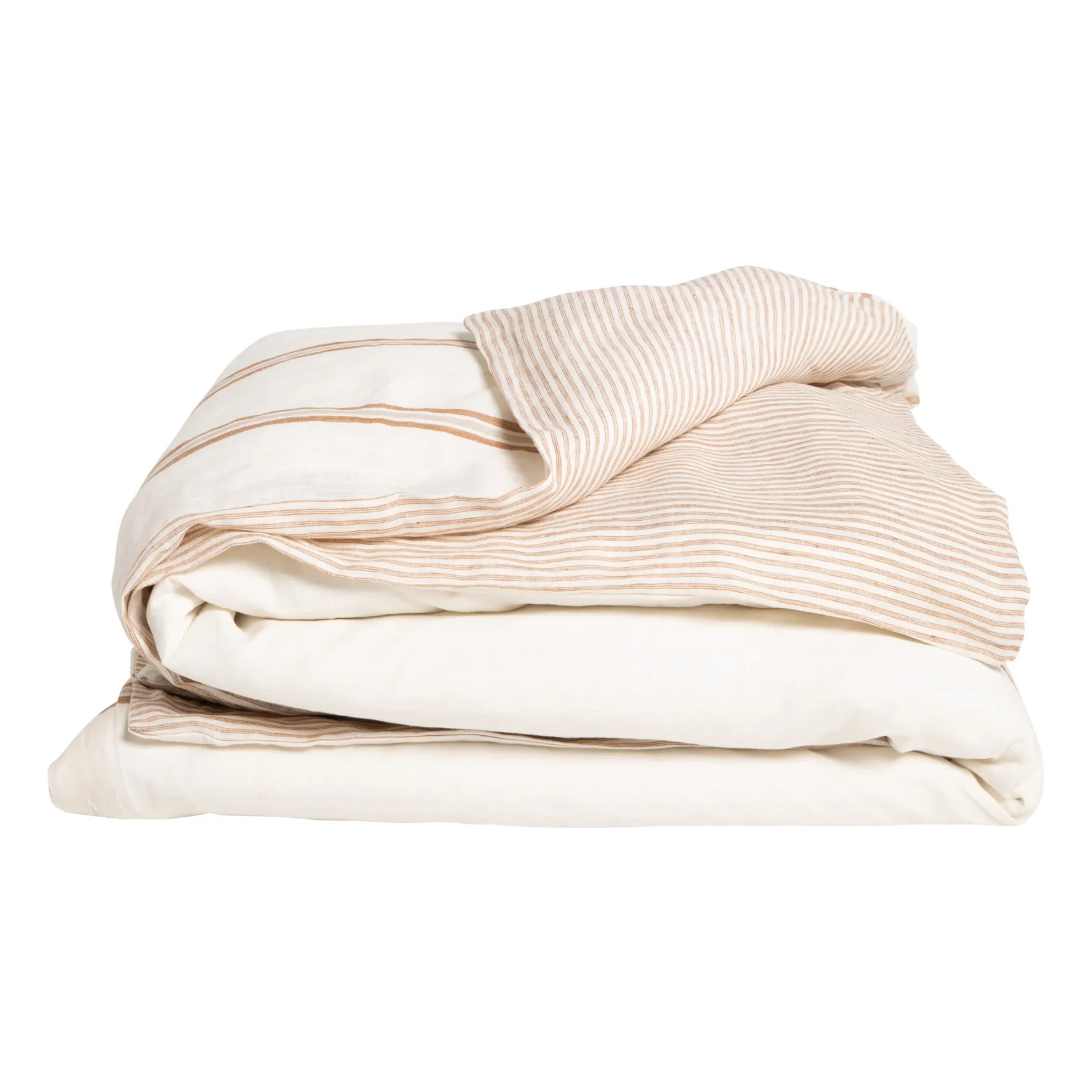 Gabrielle Paris Coffee Striped Washed Linen Reversible Duvet Cover