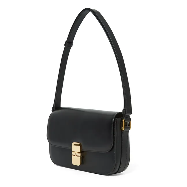 Grace Smooth Leather Baguette Bag | Black