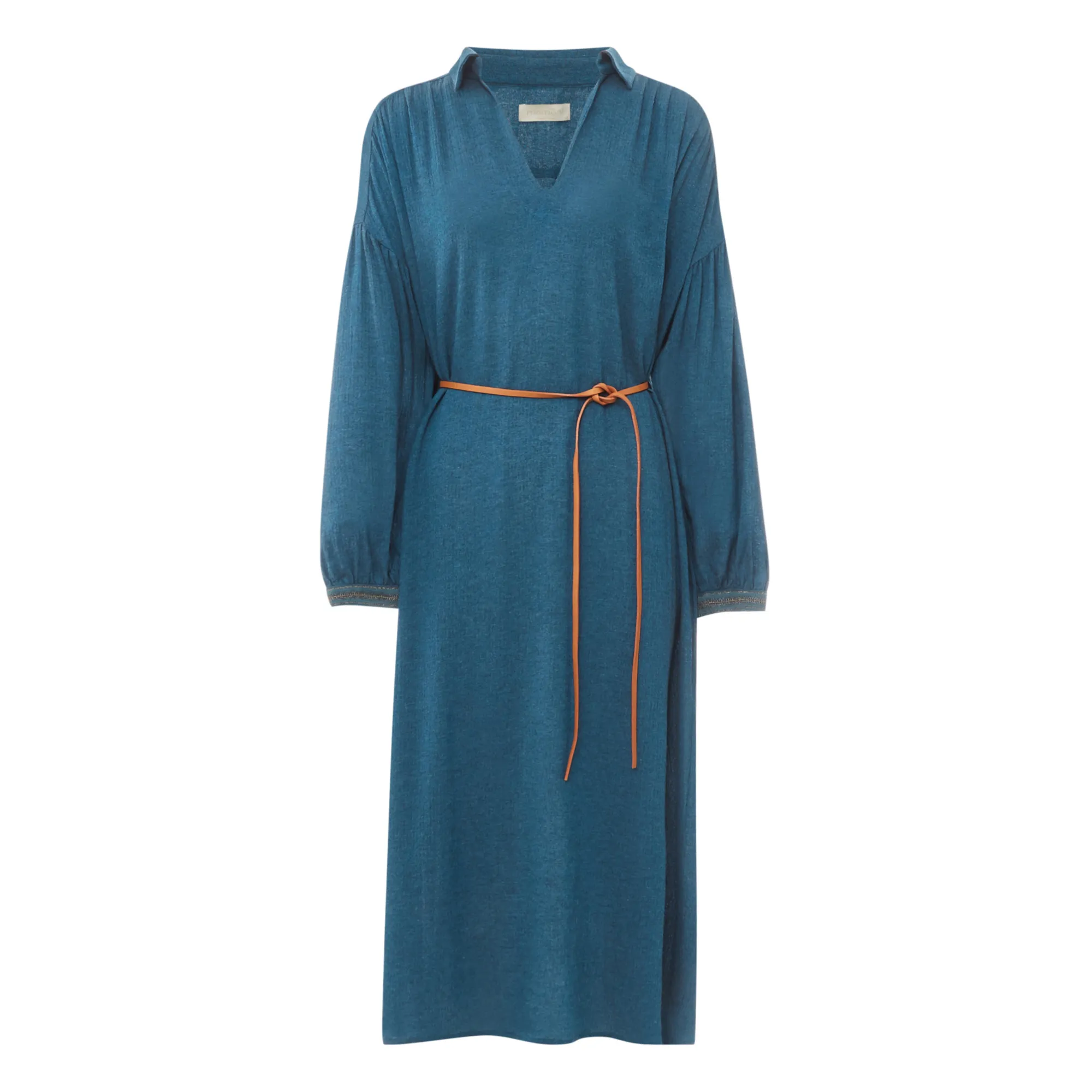 Momoni Petrol Blue Farnia Wool Muslin Dress