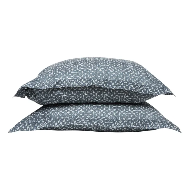 Taie d'oreiller Marge en coton tissé main - Set de 2 | Bleu gris