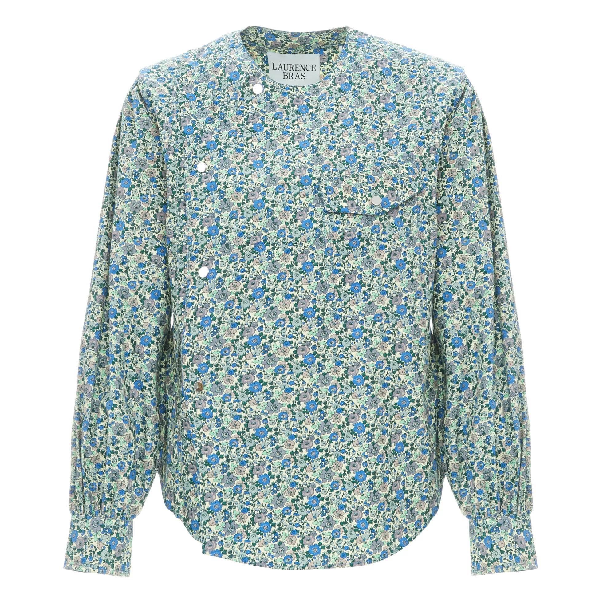 Laurence Bras Blue Topaz Floral Print Poplin Blouse
