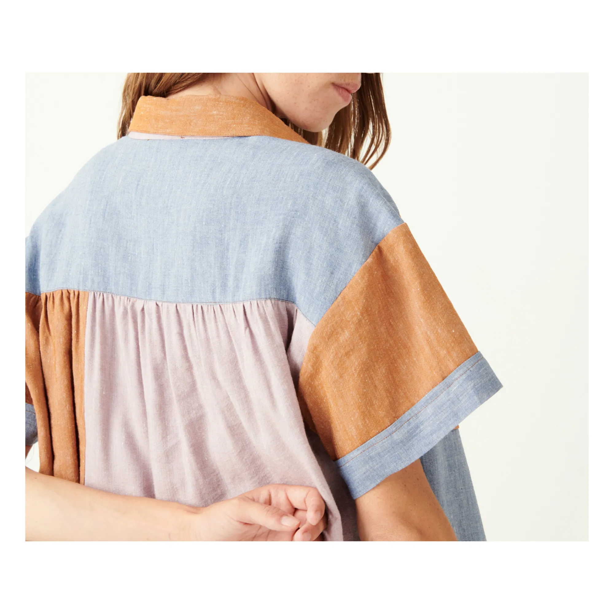 Sessùn - Volcano Linen Patchwork Shirt Dress - Blue | Smallable
