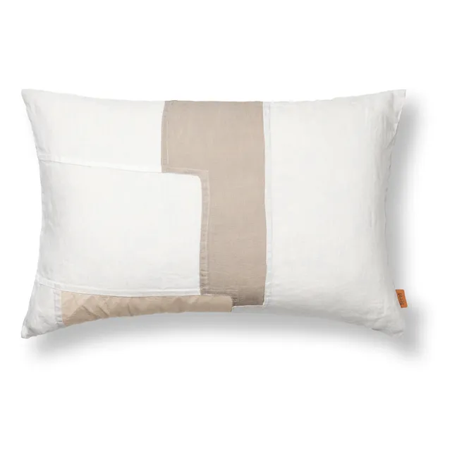 Part Patchwork Linen Cushion | White