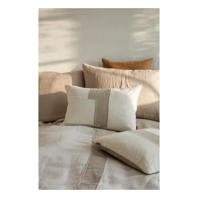 Part Patchwork Linen Cushion | White